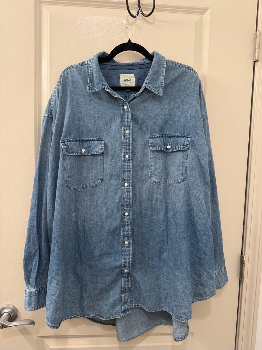 Aerie 100% Cotton Blue Denim Chambray Button Down Shirt Size XL